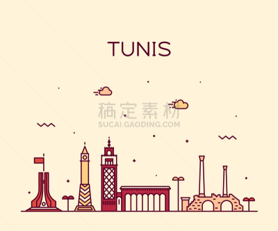 突尼斯,直的,城市天际线,突尼斯市,时尚,时髦的,商务,现代,古董,剪影