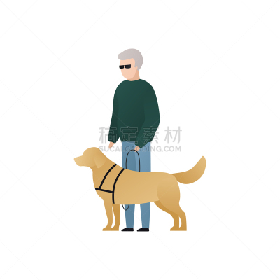 老年男人,狗,导游,白色背景,性格,矢量,百叶帘,多样,绘画插图,人