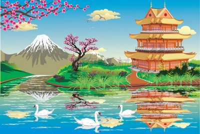 天鹅,河流,宫殿,黑色,日本,雪,樱桃,自然美,湖,花