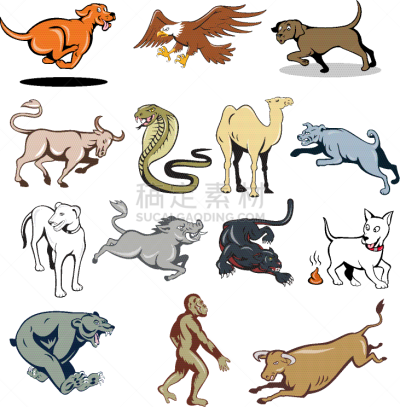 吉祥物,牲畜,野生动物,卡通,猴子,多样,灵长目,猿,蛇,彪马