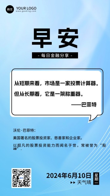 金融保险早安日签问候正能量语录极简文字排版手机海报预览效果