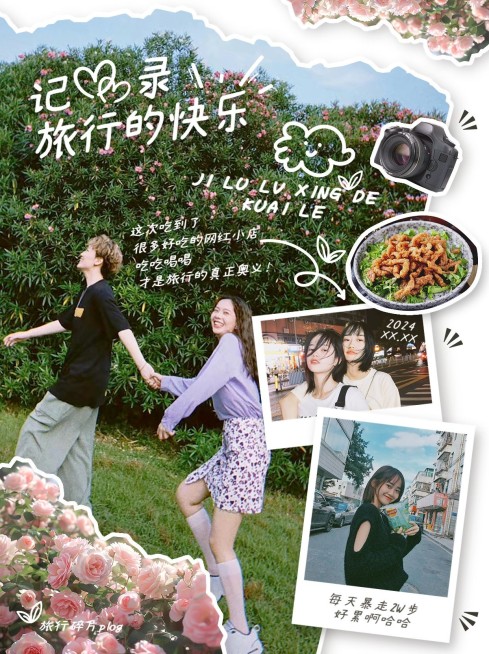 旅游攻略拼图plog小红书封面AIGC预览效果