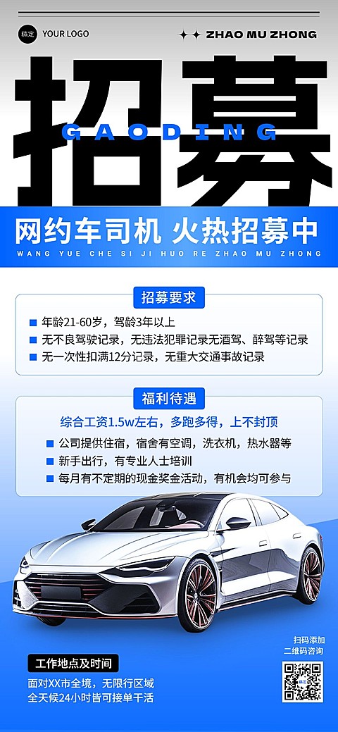 IT互联网网约车招募招聘大字报全屏竖版海报AIGC