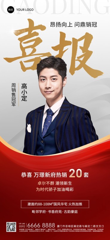 房地产销售中介业绩表彰人物喜报全屏竖版海报预览效果