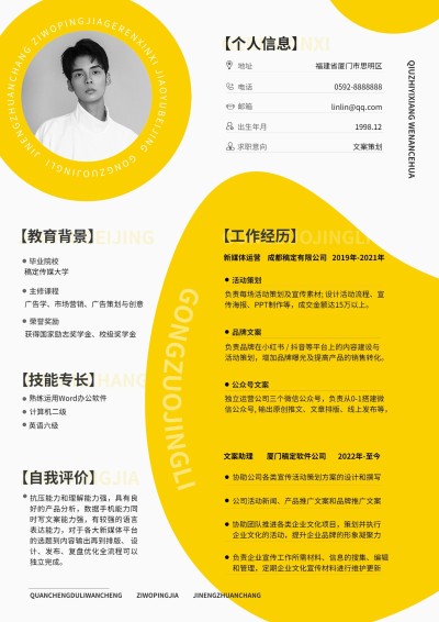 企业求职者自我介绍简约色块简历