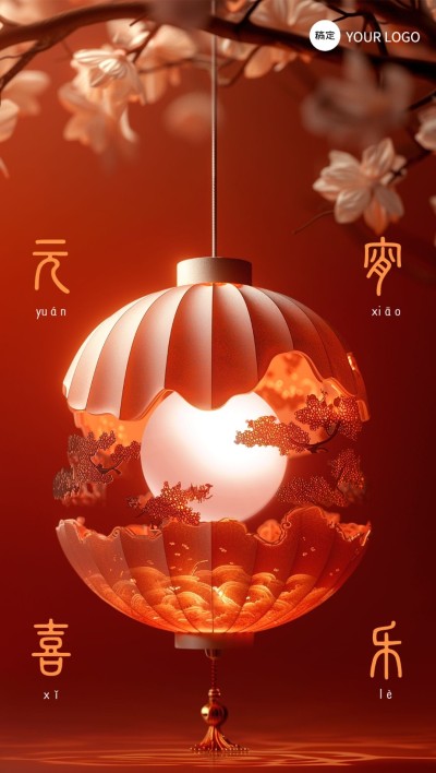 企业正月十五元宵节节日祝福剪纸风全屏竖版海报AIGC