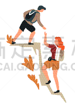男人,女人,徒步旅行,山,伴侣,旅行者,女孩,地形,户外,攀登