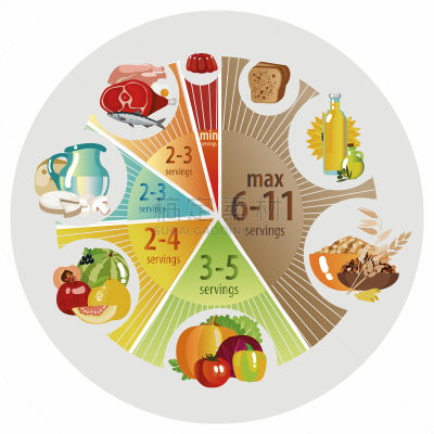 饼图,食物金字塔,蔬菜,奶制品,清新,面包,食品,平衡,图表