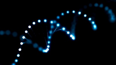 旋转DNA发光分子的3D渲染动画。遗传学概念。