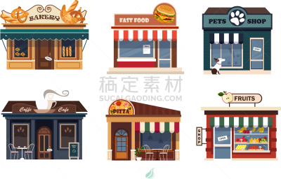 多样,外立面,商店,面包店,快餐,商务,食品,食品杂货,小的,布置