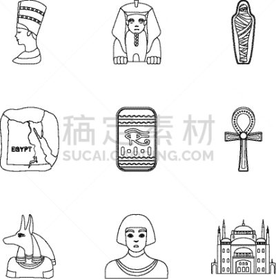 轮廓,巨大的,时尚,古埃及文明,计算机图标,分离着色,男人,T形十字架,布置,收集
