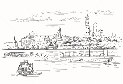 莫斯科,三孔插座,动物手,绘画插图,建筑,国际著名景点,克里姆林宫,砖,著名景点,铅笔画