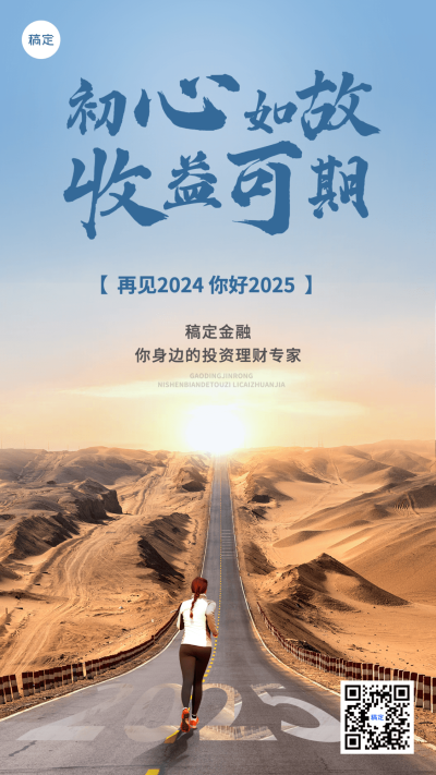 金融保险跨年祝福再见2024你好2025激励正能量实景手机海报