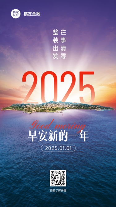 新年元旦金融保险早安日签实景海报