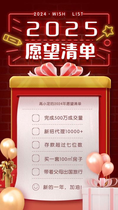 新年愿望清单打印机手绘