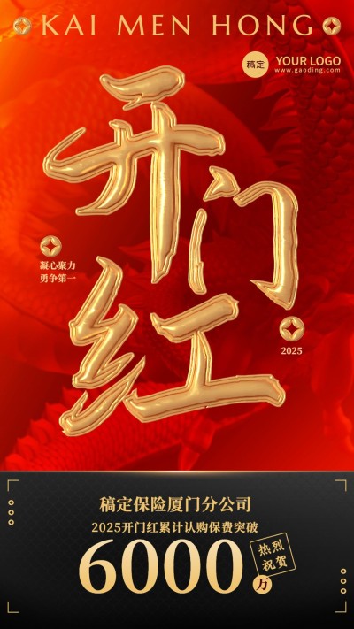 金融保险龙年开门红销售表彰喜报大字喜庆膨胀风手机海报