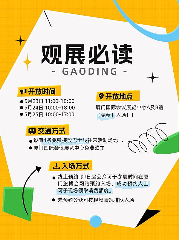 旅游会展几何风黄色系观展攻略划重点小红书配图