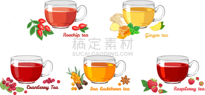 生姜,沙棘,杯,玻璃杯,蔓越桔,绘画插图,卡通,玫瑰果汁,覆盆子,矢量