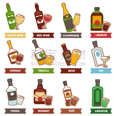 瓶子,饮料,含酒精饮料,鸡尾酒,玻璃杯,白色,红色,图像,矢量,设计