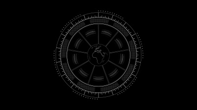 行星地球在HUD界面上旋转，白色对黑色 渲染动画视频片段。