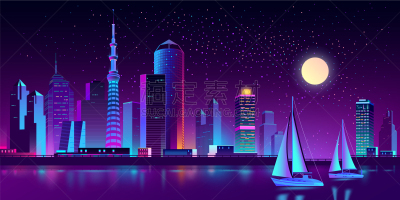 游艇,河流,霓虹灯,城市,商务,模板,现代,船,建筑业,散步道