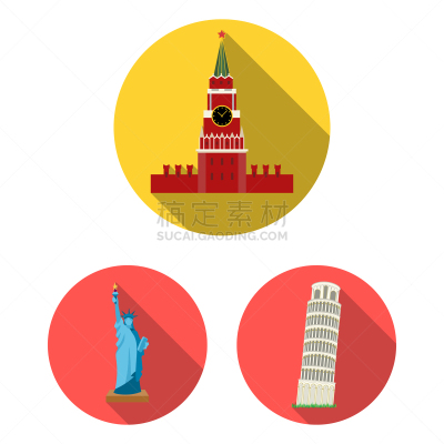 国际著名景点,平坦的,分离着色,国内著名景点,奔萨,克里姆林宫,好奇心,图像,布置,收集