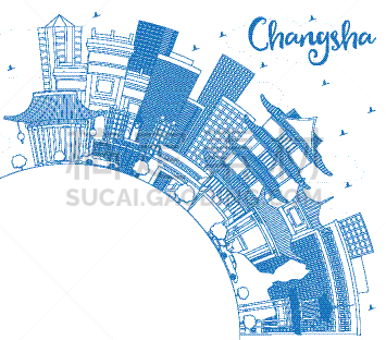 长沙,城市天际线,轮廓,蓝色,旅途,商务,直的,鸟类,湖南省
