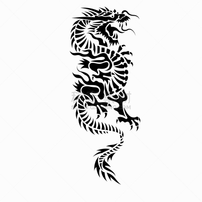 龙,华丽的,传统,翅膀,动物,尾巴,草图,剪影