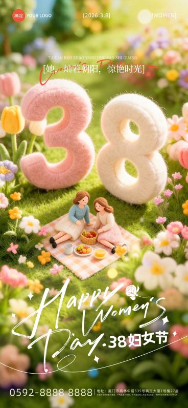三八妇女节女神女王节节日祝福通用唯美感全屏竖版海报预览效果