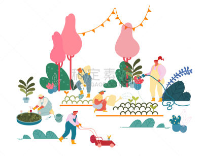 夏天,绘画插图,园艺,泥土,幸福,男人,矢量,农民,关爱,花