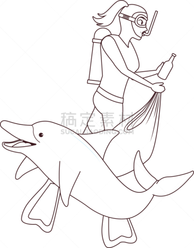 水肺潜水,头像,动画片,黑色,人,女人,水下,垃圾,在下面,性格