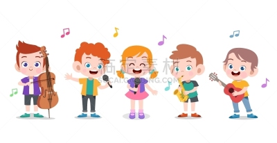 绘画插图,幸福,音乐,矢量,儿童,可爱的,艺术家,萨克斯,舞蹈,吉他