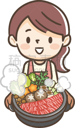 日本人,寿喜烧,大锅炉,传统,运曲小管,可爱的,茼蒿,仅日本人,日本食品,食品