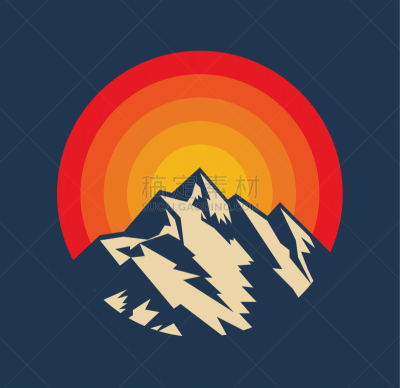 品牌名称,绘画插图,标签,矢量,山,海报,在上面,剪影,设计,日落