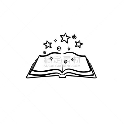 书,草图,计算机图标,开着的,举起手,巫术,星形,分离着色,轮廓,绘制