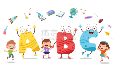 可爱的,字母,矢量,小山羊,白昼,重返校园,正字符号,顶部