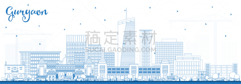 印度,城市天际线,轮廓,古尔冈,蓝色,旅途,商务,直的,鸟类,建筑