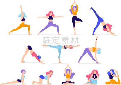 运动,舞蹈,瑜伽,矢量,慢跑,女人,绘画插图,平坦的,注视镜头,跳