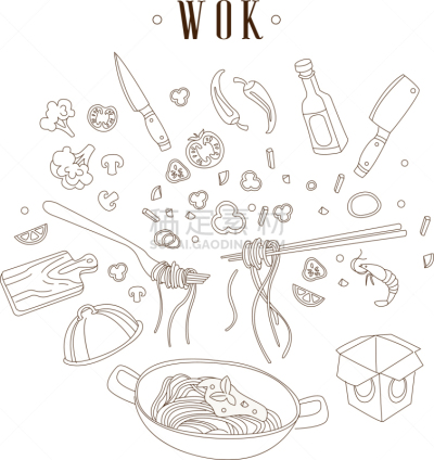 煎锅,亚洲,筷子,蔬菜,精神振作,清新,食品,膳食,绘制