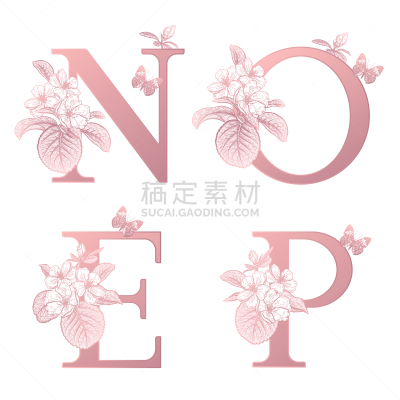 蝴蝶,英文字母E,英文字母O,英文字母N,花朵,英文字母P,樱之花,枝,请柬,装饰