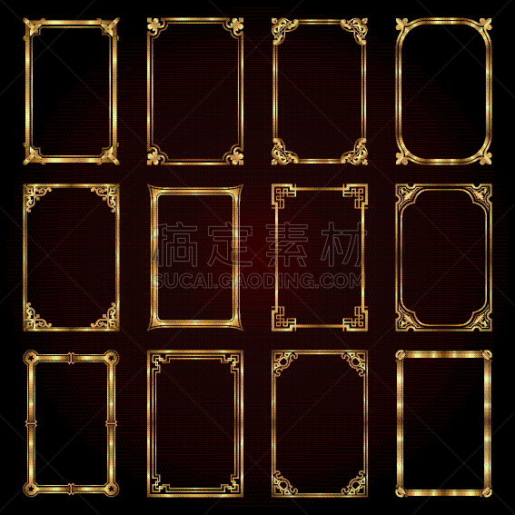 calligraphic decorative retro frames in gold