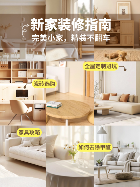 家居装修攻略指南拼图宫格花字小红书封面aigc预览效果