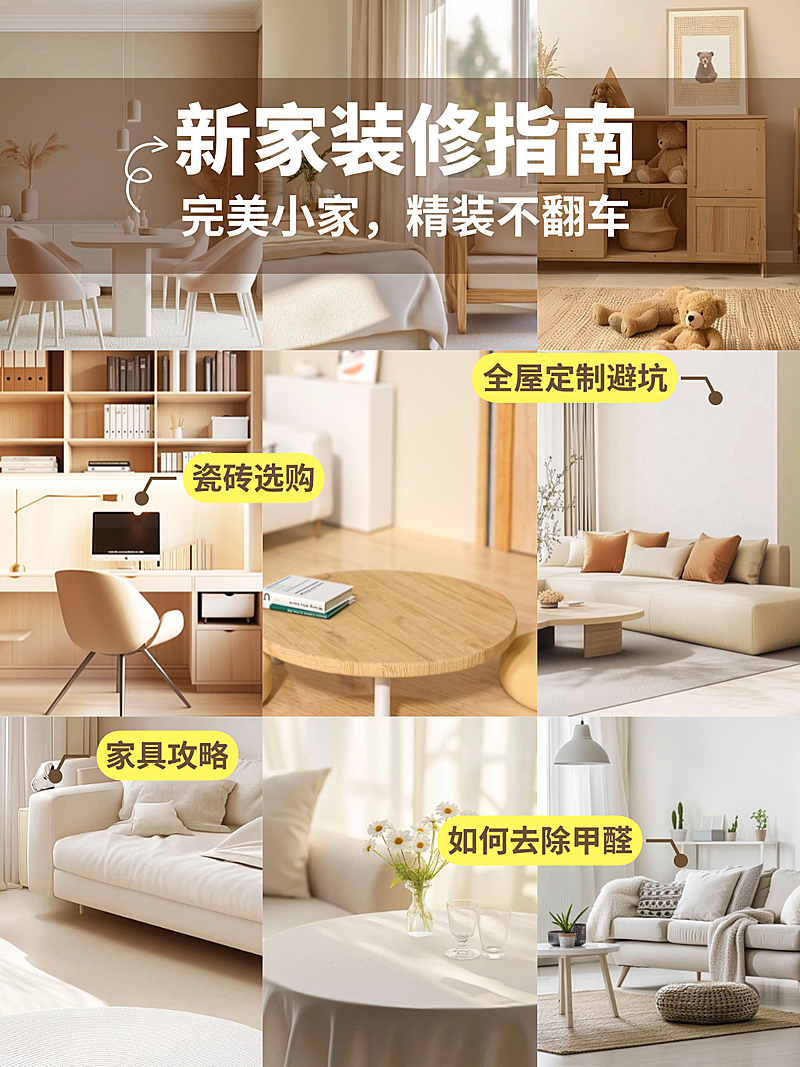 家居装修攻略指南拼图宫格花字小红书封面aigc