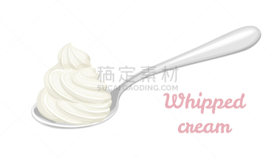 汤匙,甜食,绘画插图,卡通,矢量,甜点心,扁平化设计,生奶油,分离着色,白色背景