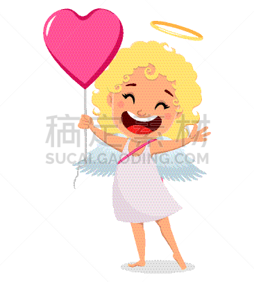 热气球,丘比特,粉色,巨大的,动物心脏,拿着,可爱的,贺卡,锻炼,爱