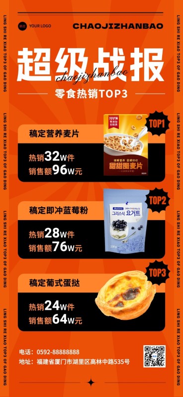 食品微商产品销量排行榜喜报战报全屏竖版海报预览效果