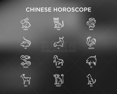 猴子,十二生肖,狗,细的,猪,山羊,兔子,绘画插图,计算机图标,野牛