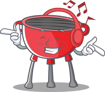 音乐,动画片,烤肉架,可爱的,格子烤肉,热,香肠,食品,听,烹调