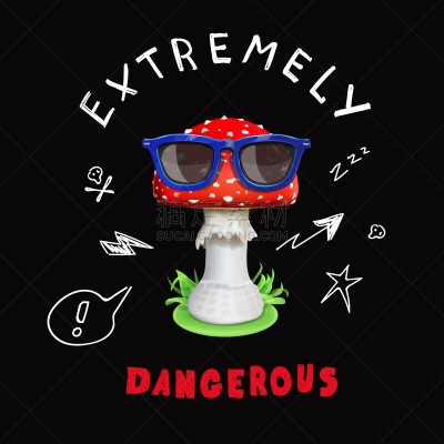dangerous slogan cute mushroom in fashion glasses