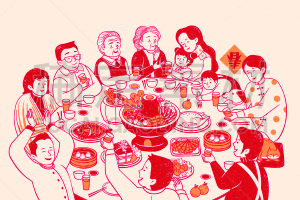 晚餐,家庭,全家福,活力,饮料,亚洲,传统,人,红色,春节